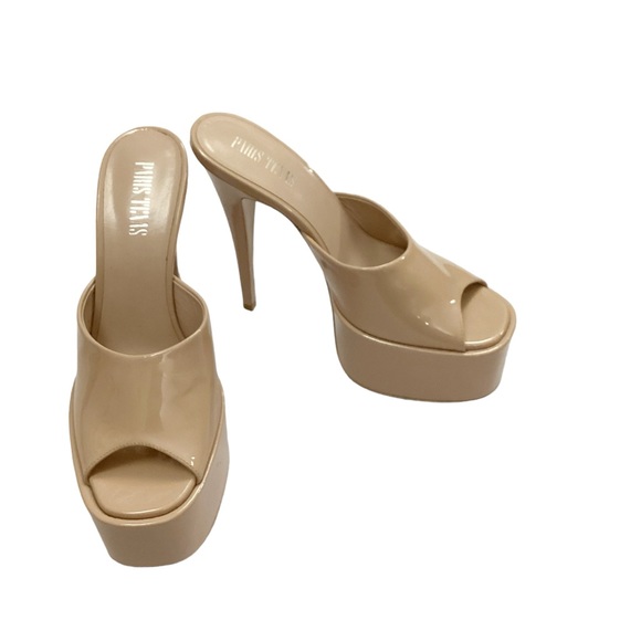 NIB Paris Texas Marina Patent Leather Platform Mule Sandals in Powder Size 8 - Picture 8 of 15